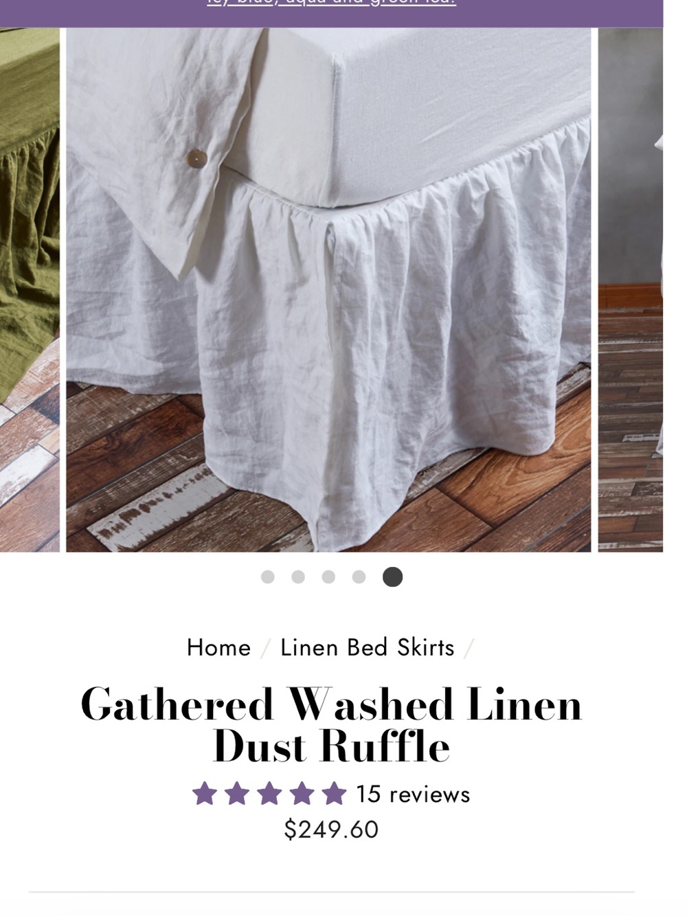 Gathered Washed Linen Dust Ruffle Bed Skirt -100% Linen